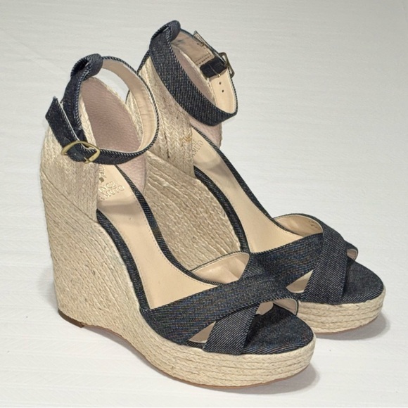 Vince Camuto Shoes - Vince Camuto Denim Espadrille Wedge Ankle Strap Sandals Size 8